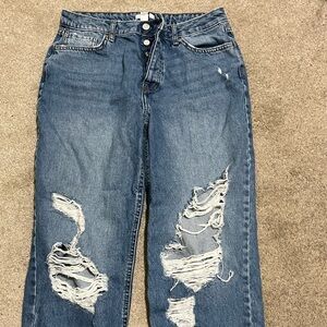 Forever 21 Blue High-Rise Distressed Boyfriend Jeans